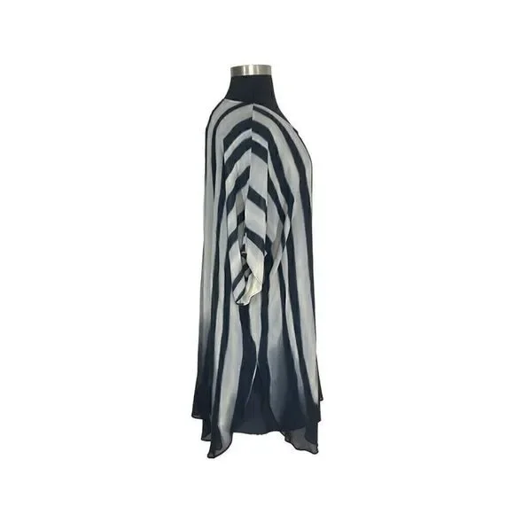 Q Neel 14 Gray Ivory Stripe Dress Set Art To Wear Lagenlook Sheer Wavy - Picture 2 of 7